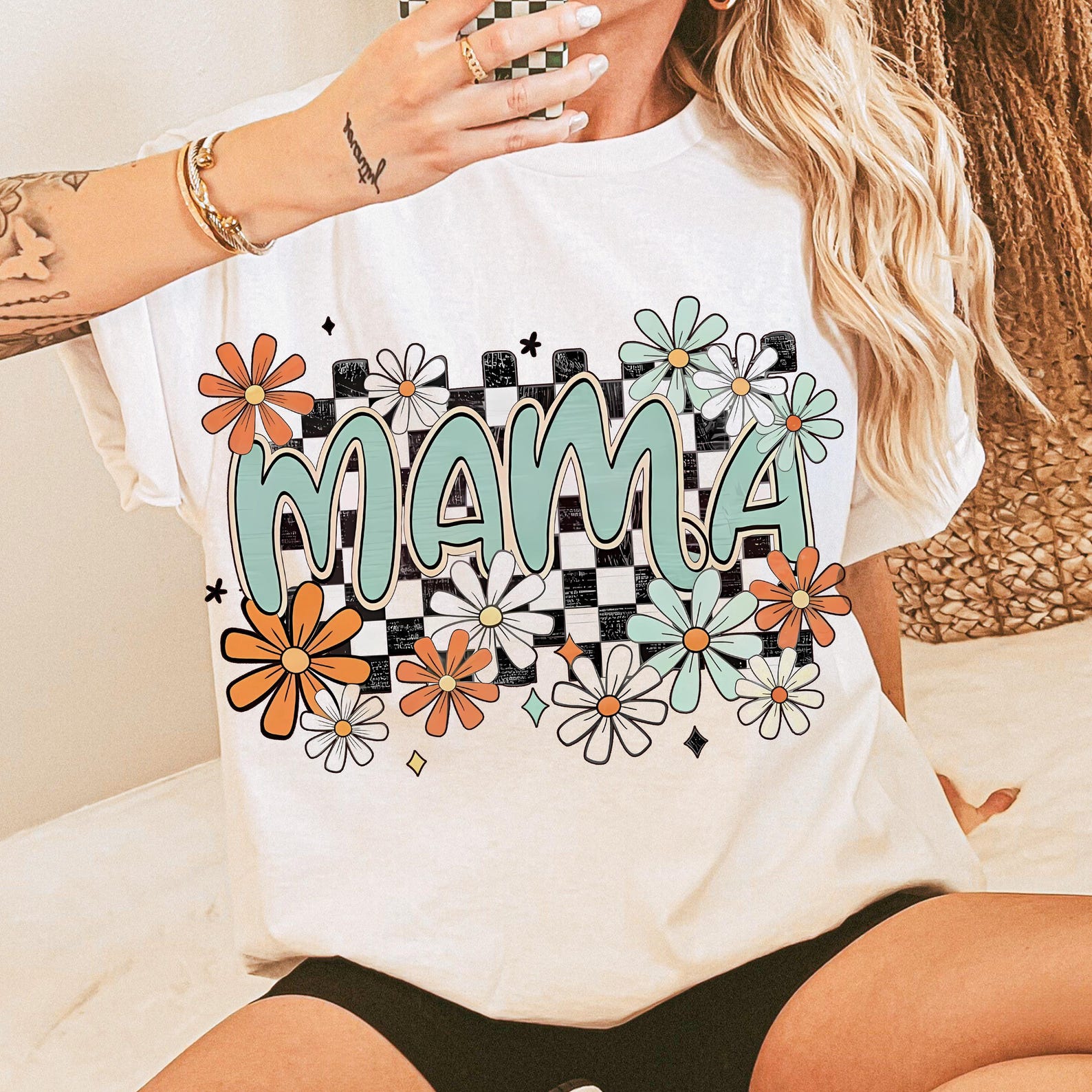 Floral Mama Shirt Trendy Retro Mom Life Graphic Tee peach s sweatshirt