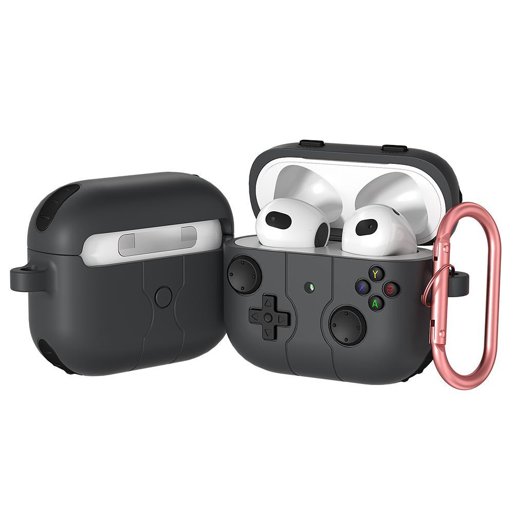 Game Console Style Wireless Earbuds Case Silicone Cover With Carabiner Clip rock Grey