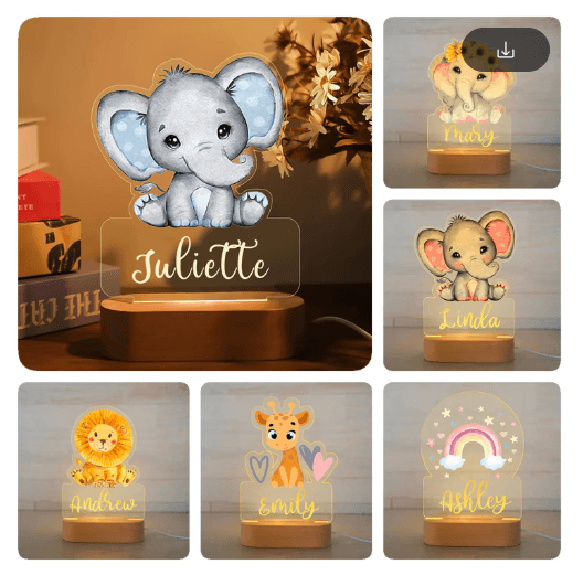 Personalized Animal Acrylic Night Light Custom Name LED Lamp For Kids 05panda 7 Colors Light