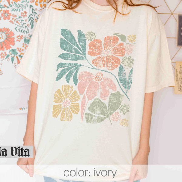 Wildflower Floral T Shirt Comfort Colors Tee Vintage Botanical Flower Graphic Shirt For Women pink xl sweatshirt
