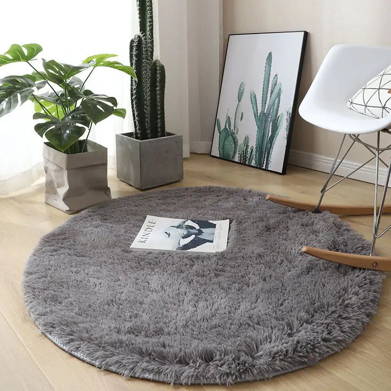 Round Plush Rug Soft Fluffy Carpet For Living Room And Bedroom light Gray 39.3inch