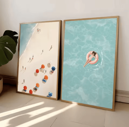 Summer Girl Pool Party Beach Canvas Wall Art Nordic Ocean Inspired Home Decor i 30x40cm No Frame