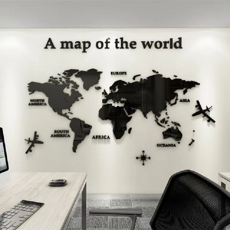 3D Acrylic World Map Wall Sticker Crystal Mirror Travel Decor golden xl 90.55x47.24in