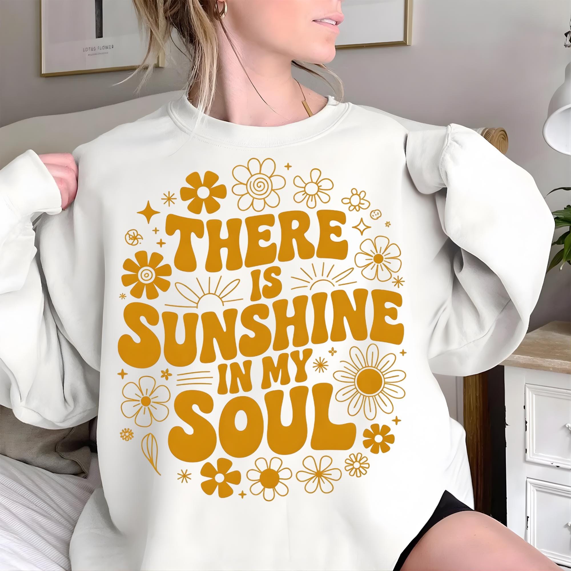 There Is Sunshine In My Soul Shirt Retro Floral Motivational Graphic Tee Gift lavender Pink l sweatshirt