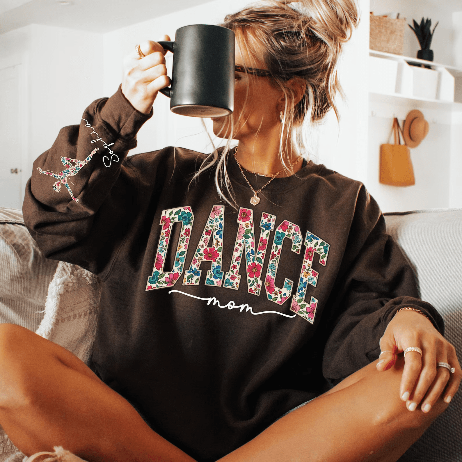 Custom Floral Dance Mom Sweatshirt Personalized Name Sleeve Mama Crewneck Gift black xl t Shirt