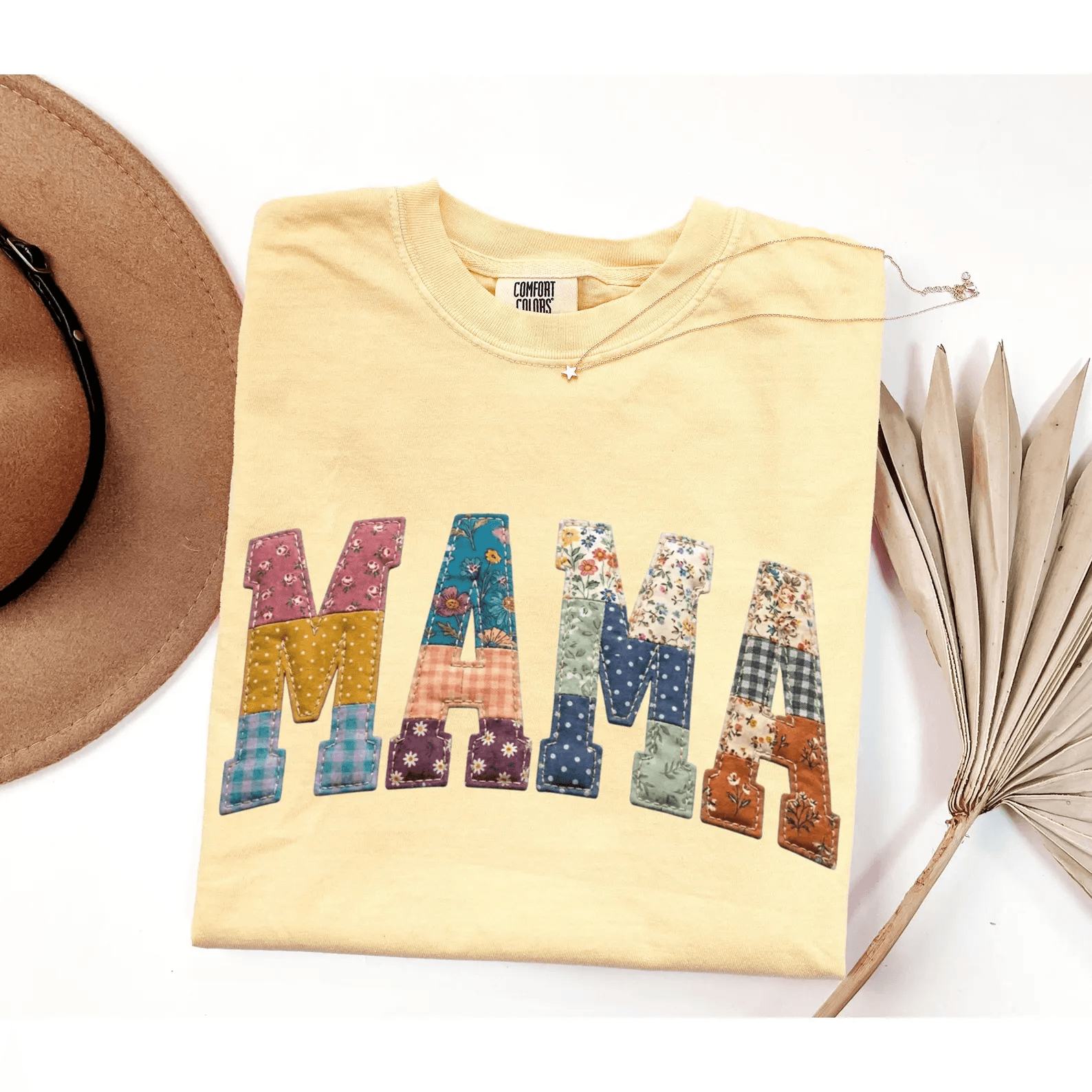 Comfort Colors Mama Shirt Faux Patchwork Floral Cottagecore Tee Mothers Day Gift mustard xl t Shirt