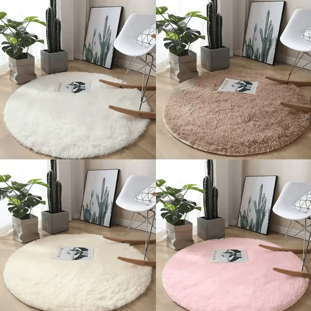Fluffy Round Plush Carpet Soft White Non Slip Area Rug For Bedroom & Living Room white 200cm Diameter