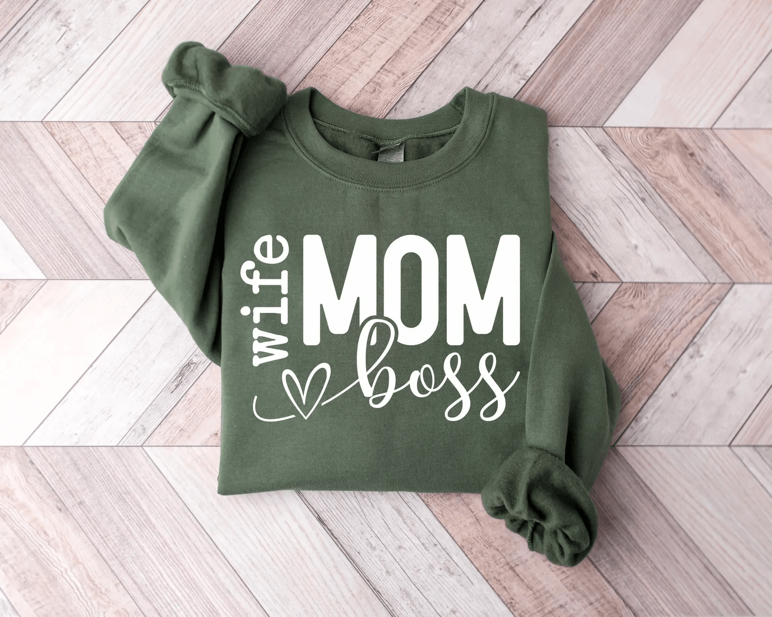 Wife Mom Boss Sweatshirt Trendy Mom Life Crewneck Mothers Day Gift mustard l sweatshirt