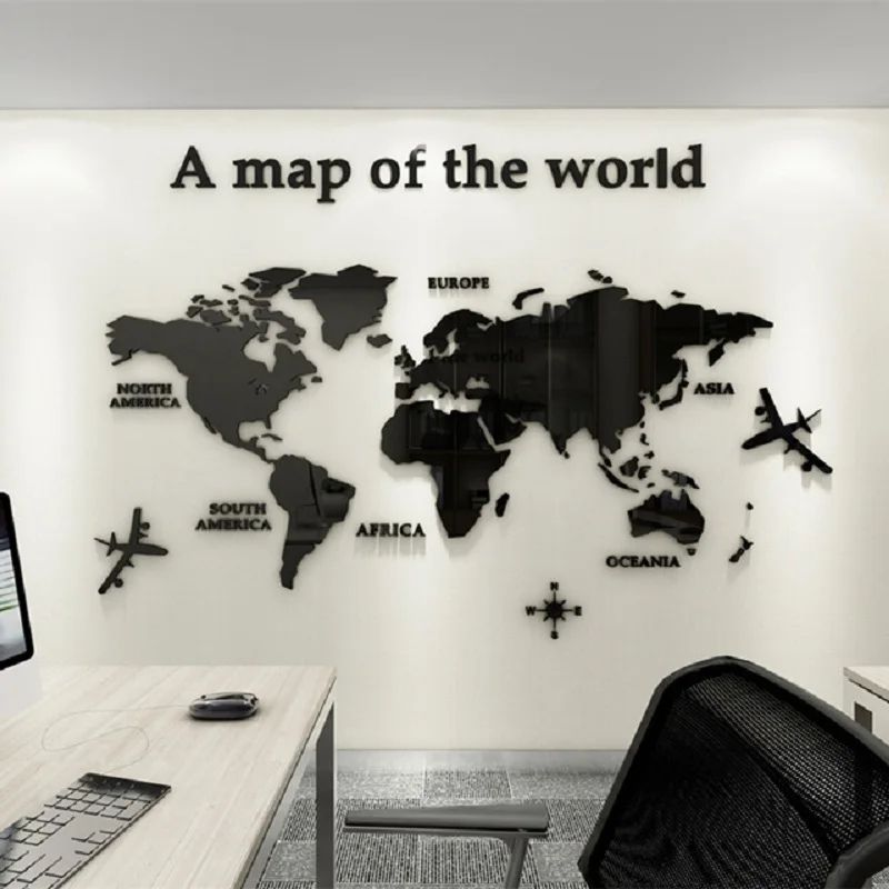 3D Acrylic World Map Wall Sticker For Home And Office Decor purple s 31.50 15.75 In