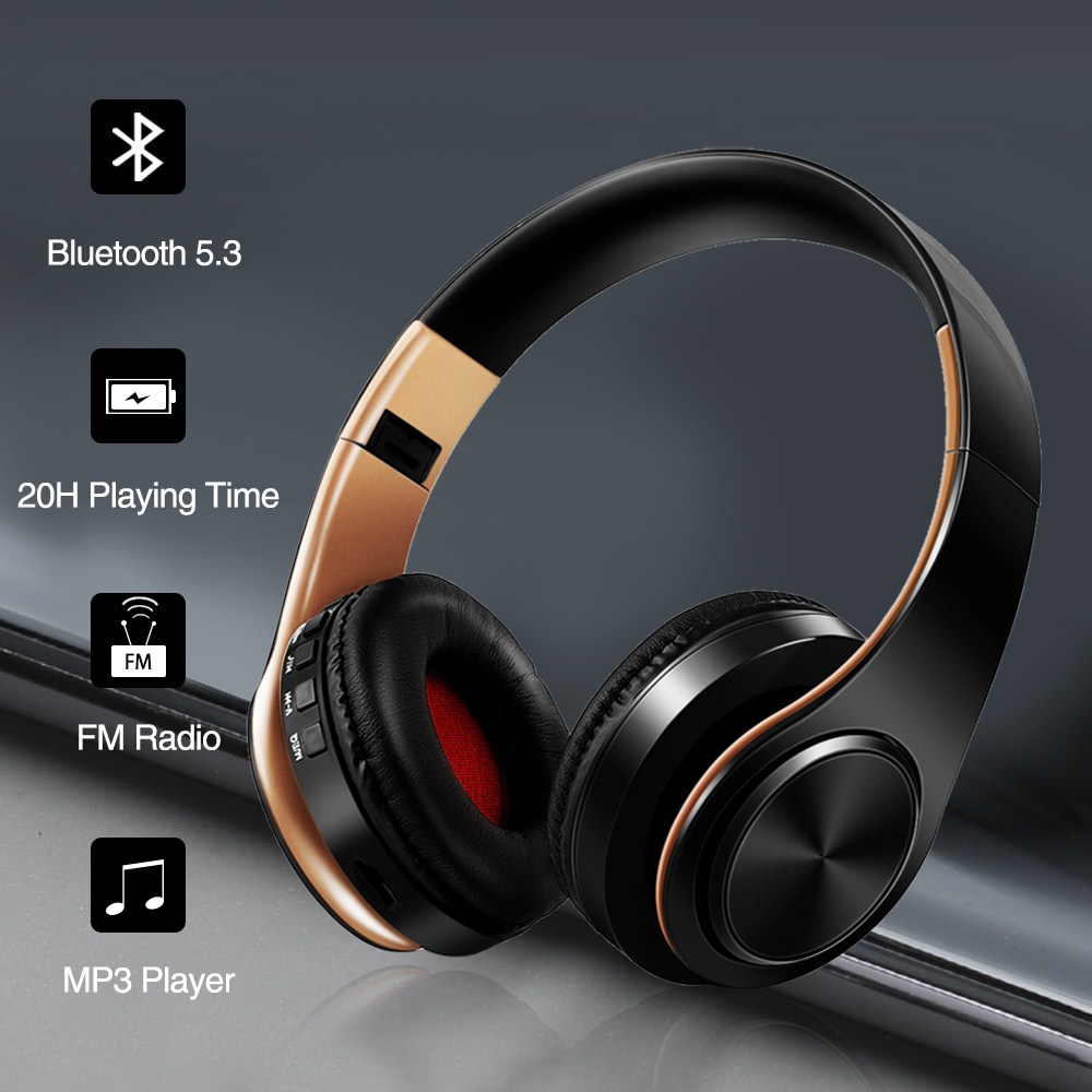 Wireless Bluetooth Headphones With FM Radio SD Card Support And 20 Hour Battery white Rose Gold