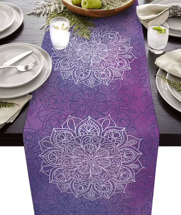 Bohemian Mandala Floral Linen Table Runner Rustic Farmhouse Boho Table Decor 01 150x33cm 59x13inch