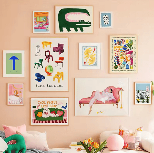 Abstract Crocodile Fish Sofa Canvas Wall Art Colorful Modern Living Room Decor i 21x30cm No Frame