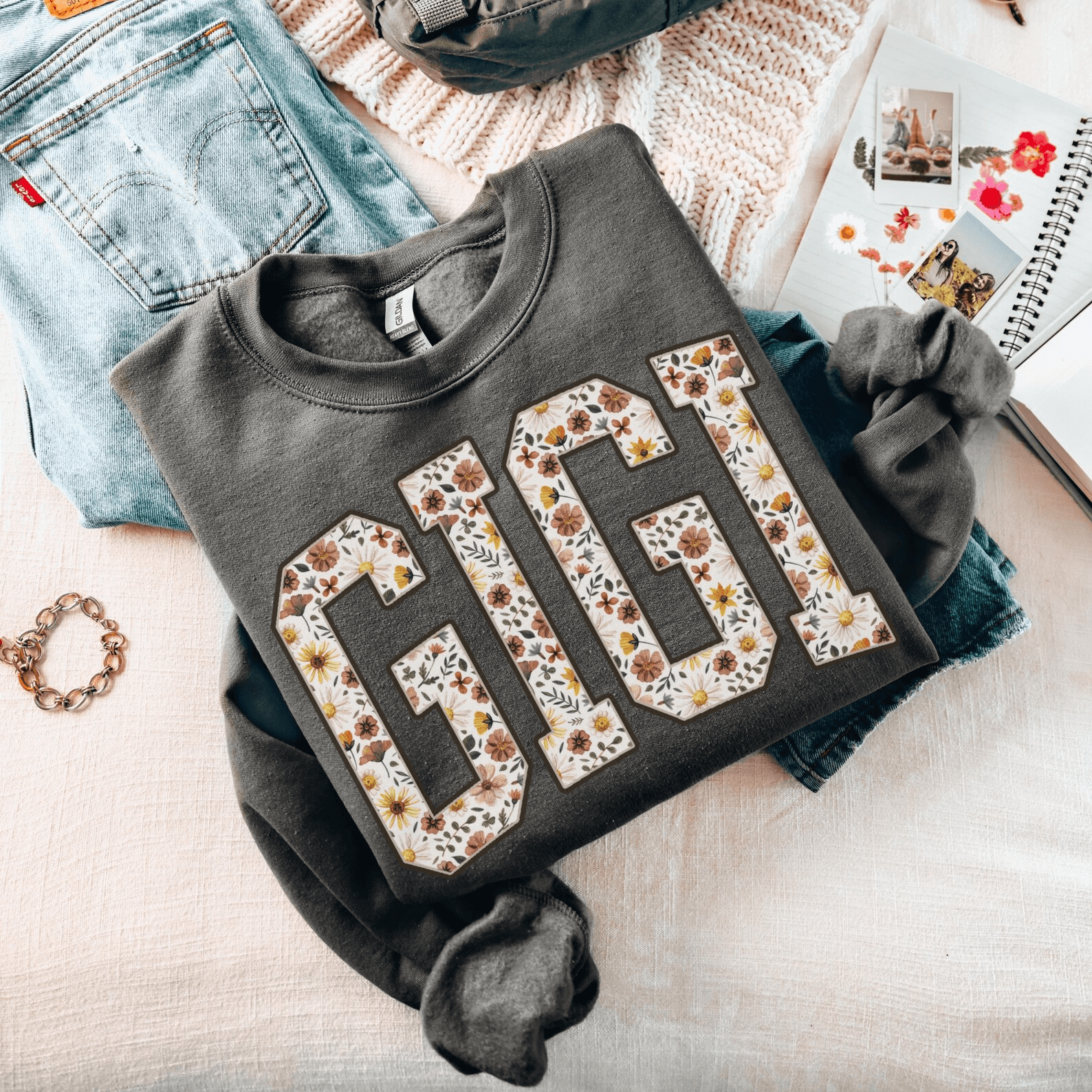 Floral Gigi Sweatshirt Cozy Grandma Crewneck Mothers Day Pregnancy Announcement Gift yellow l t Shirt