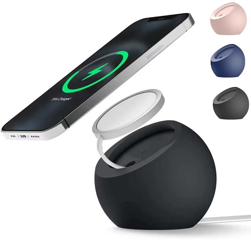 Ball Shape MagSafe Charger Holder Silicone Desk Stand blue