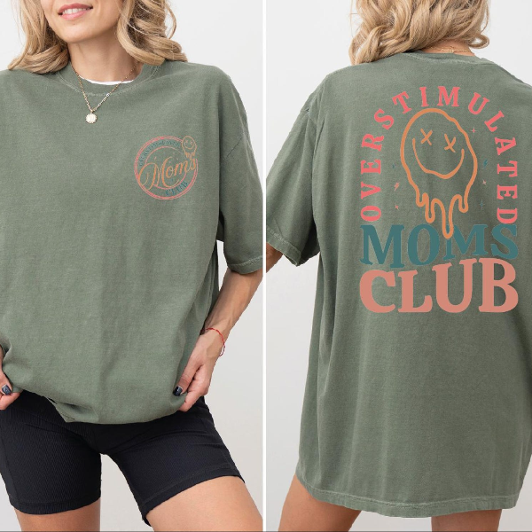 Overstimulated Moms Club Shirt Funny Mom Life Graphic Tee Trendy Oversized Outfit lavender Pink s t Shirt