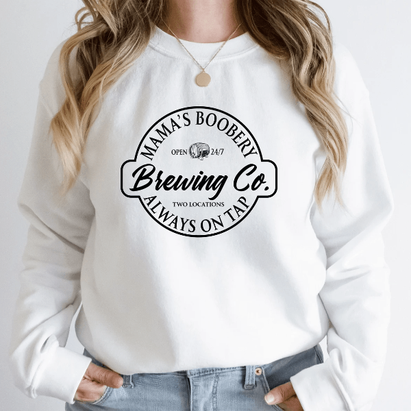 Mamas Boobery Brewing Co Sweatshirt Funny Breastfeeding Mom Gift Cozy Crewneck navy l t Shirt