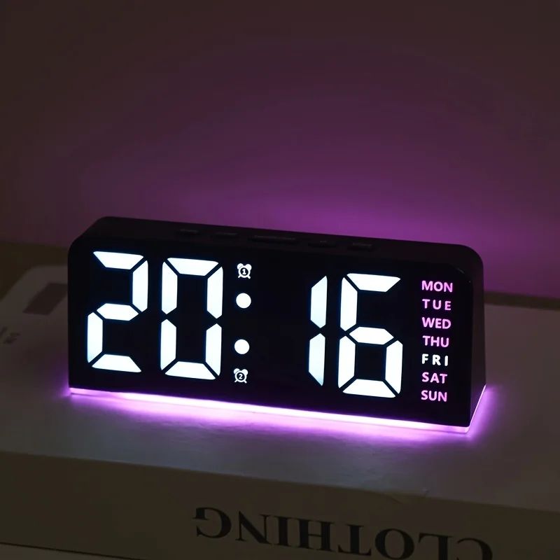 Modern LED Digital Alarm Clock With Temperature Display white Shell blue