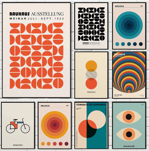 Abstract Bauhaus Orange Wall Art Modern Geometric Sunrise Bicycle Poster 25 50x75cm No Frame