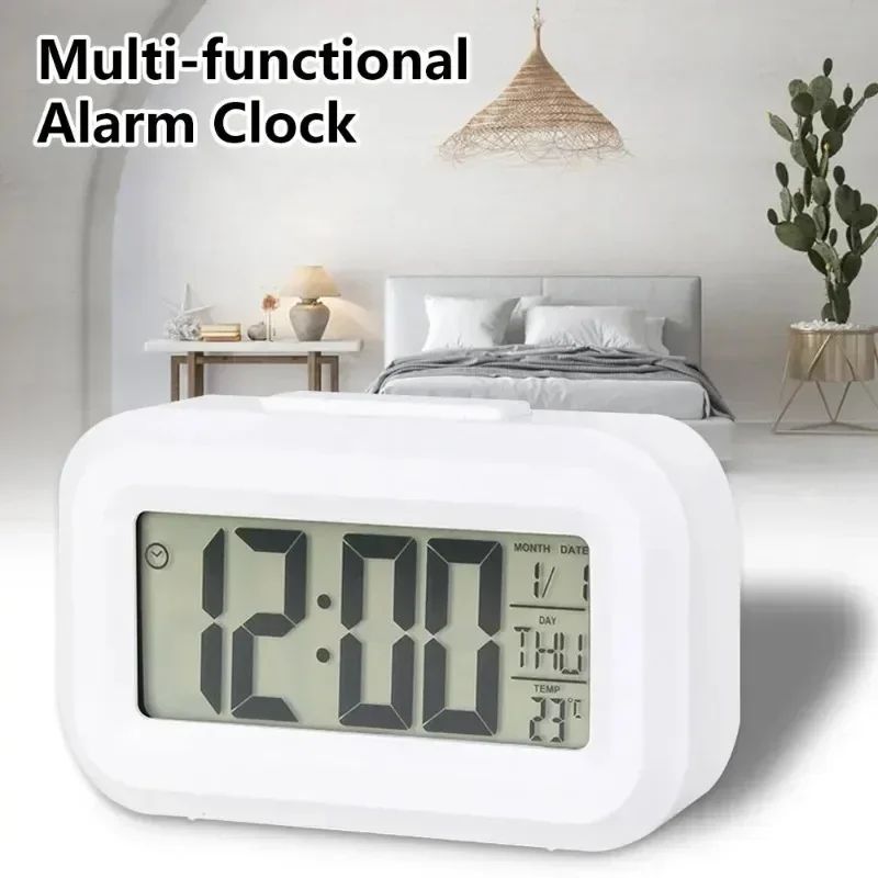 LED Digital Alarm Clock With Backlight Multi Function Desk Clock With Temperature, Calendar & Snooze white