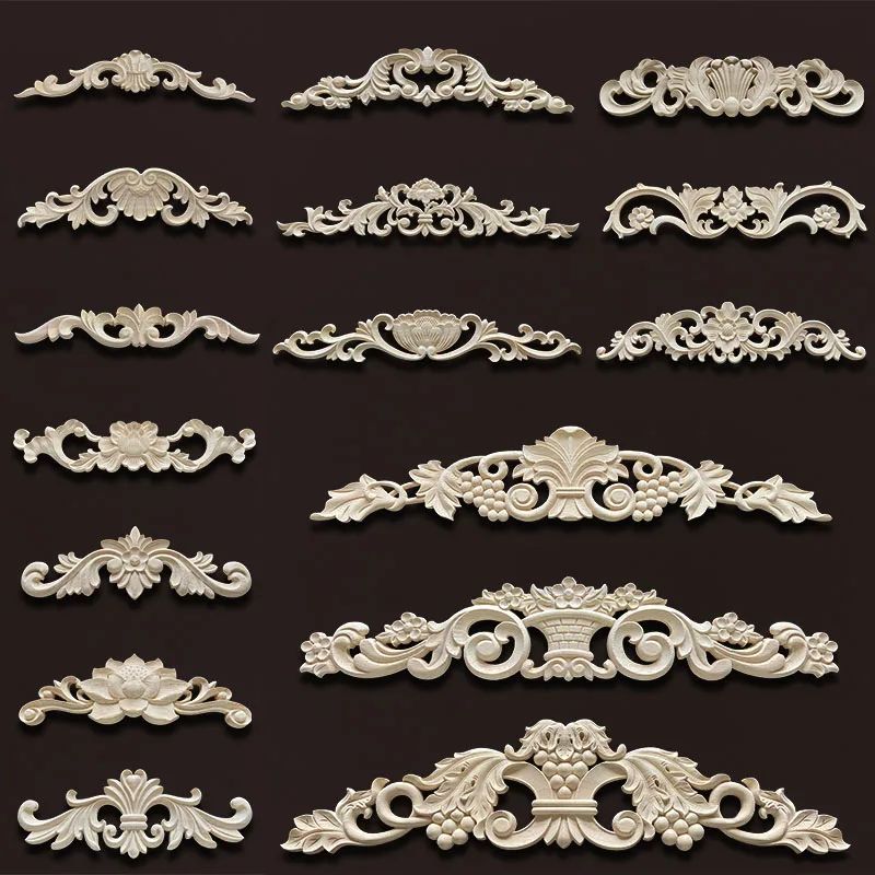 Vintage Floral Wood Appliques For Furniture Decoration o 23cmx8cm