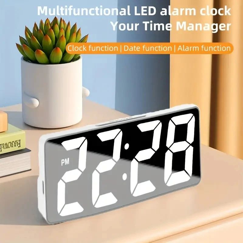 Modern LED Alarm Clock With Temperature Display & Adjustable Brightness c