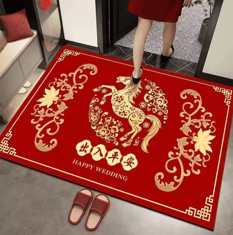 Chinese New Year Horse Carpet Mat Red Gold Festival Feng Shui Decor 3 30x50cm