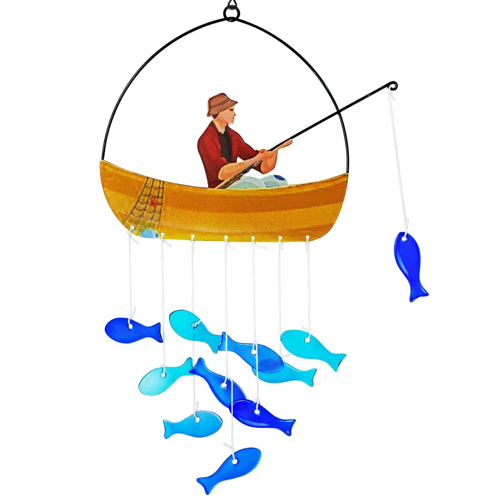 Blue Sea Glass Fish Wind Chimes 21in Coastal Garden Suncatcher Decor Blue Sea Glass Fish Wind Chimes 21in Coastal Garden Suncatcher Decor