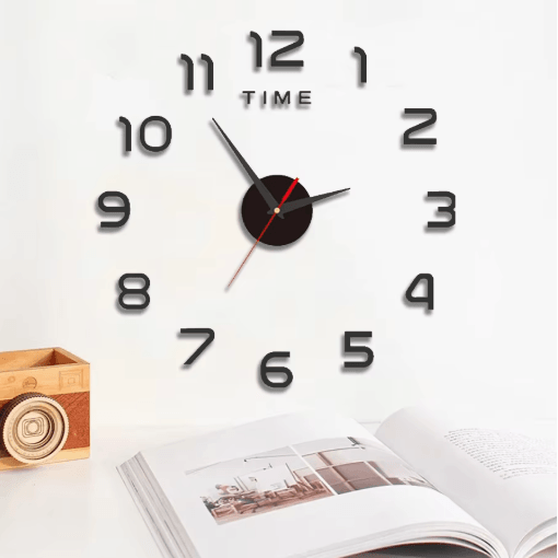 Large 3D DIY Silent Wall Clock Modern Frameless Wall Sticker Decor a black