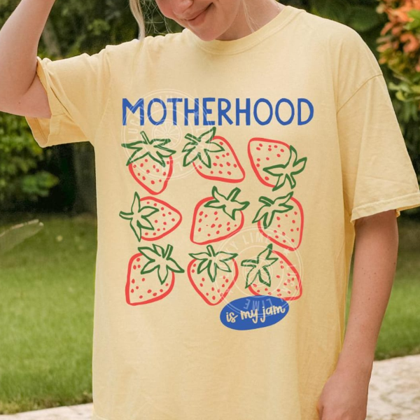 Motherhood Is My Jam Comfort Colors T Shirt Strawberry Mama Graphic Tee grey s t Shirt