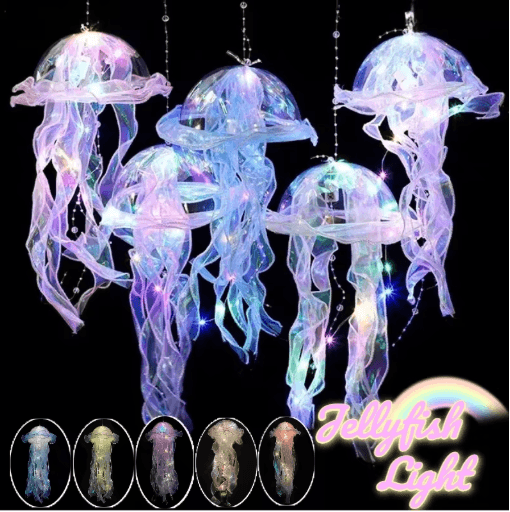 Gradient Jellyfish LED Hanging Night Light Colorful Ambient Pendant Lamp white 2pcs