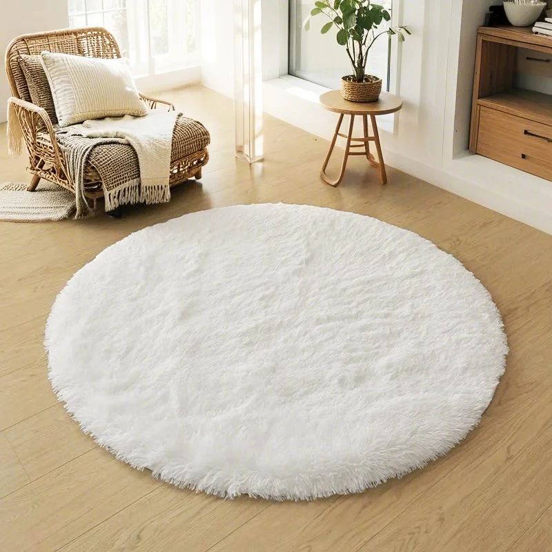 CloudSoft Round Plush Rug For Kids Bedroom And Nursery white diam100cm(39inch)