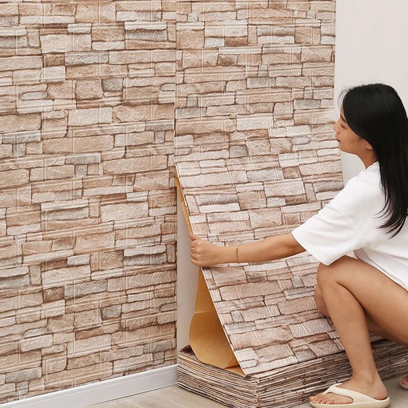 3D Imitation Brick Wall Stickers Waterproof Self Adhesive Foam Panels 130pcs DIY Decor Set blue 27.56 X 30.31 In 5 Pcs