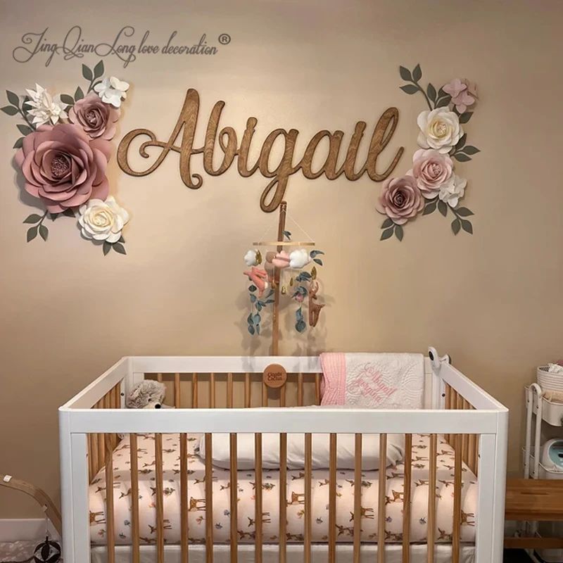 Custom Wooden Name Sign For Nursery Personalized Baby Wall Decor silver 45cm Wide