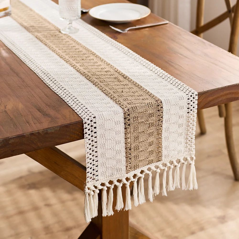Boho Macrame Table Runner With Tassels Decor grey With Tassel 11.81 102.36 In