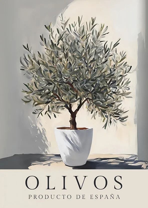 Retro Elegant Olive Tree And Lemon Canvas Poster Mediterranean Vase Wall Art For Living Room, Bedroom & Home Decor style 12 11.8 X 15.7 In (30x40cm)