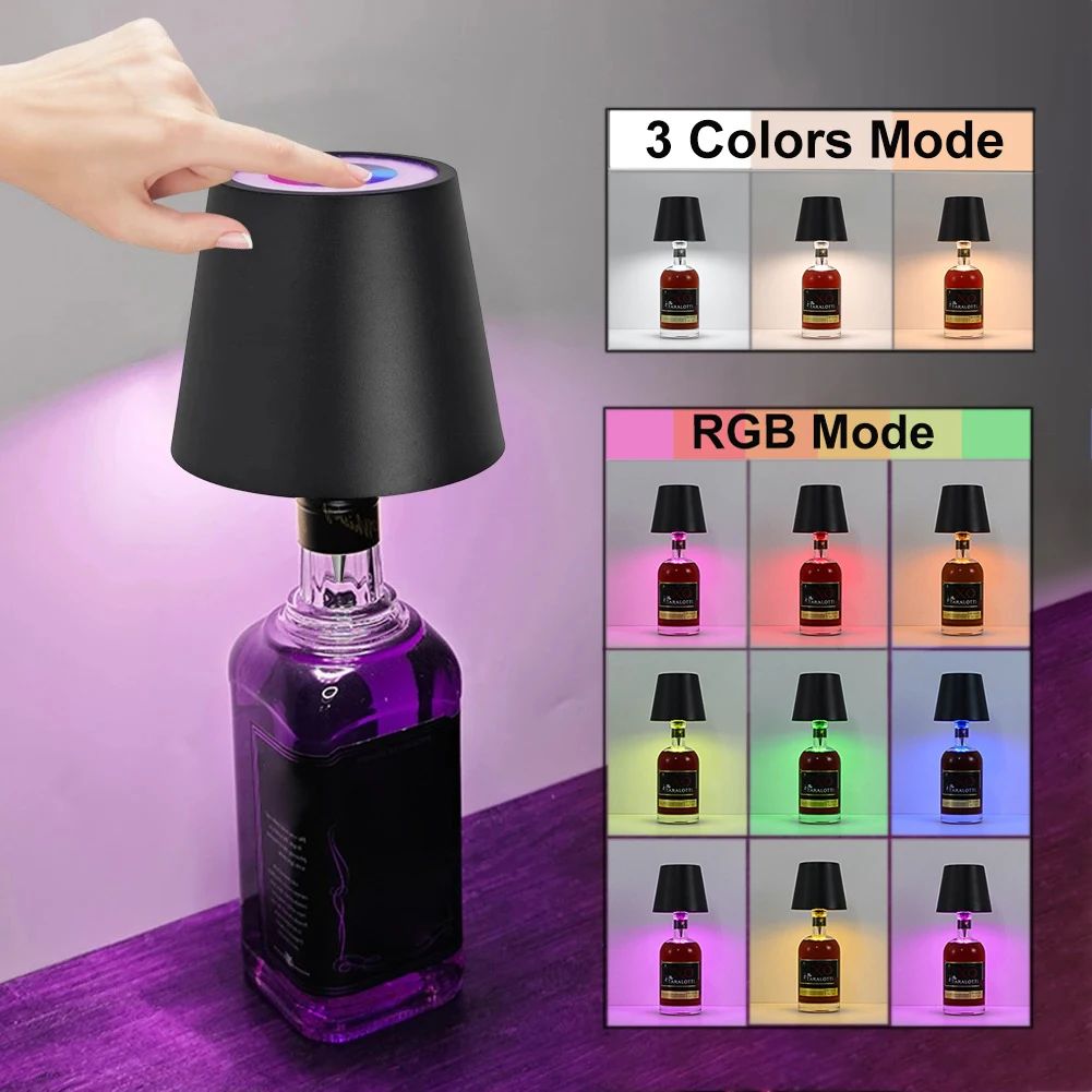 Wireless LED Bottle Lamp Touch Control Rechargeable Table Light Decor a white 3 Colors