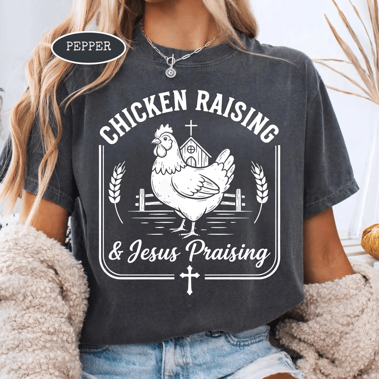 Chicken Raising And Jesus Praising Shirt Christian Farm Life Chicken Mama Tee brown l t Shirt