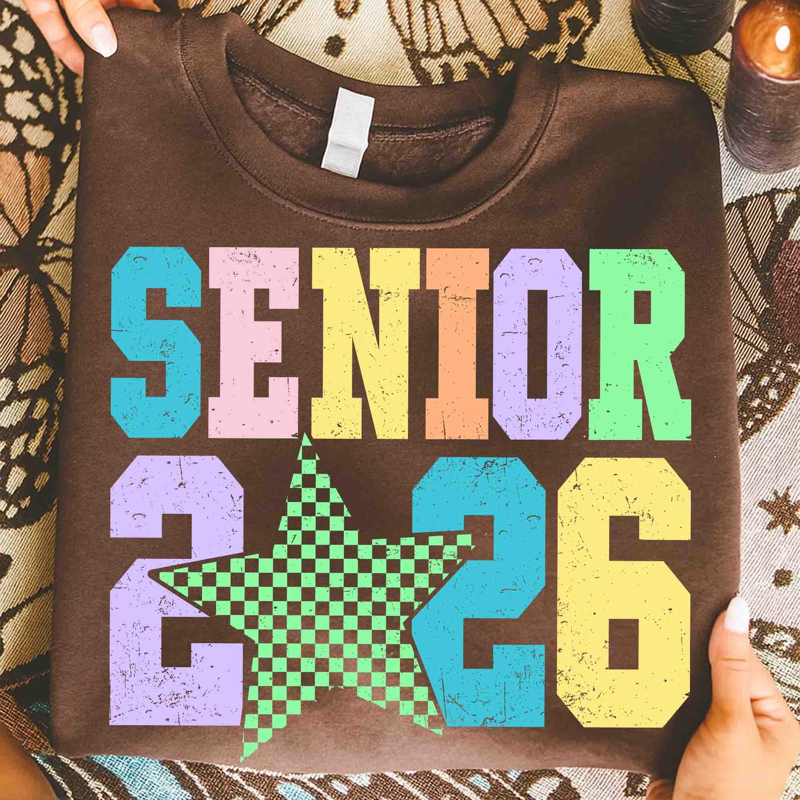 Senior 2026 Shirt Colorful Star Graphic Tee Retro Graduation T Shirt Casual Womens Top white m sweatshirt