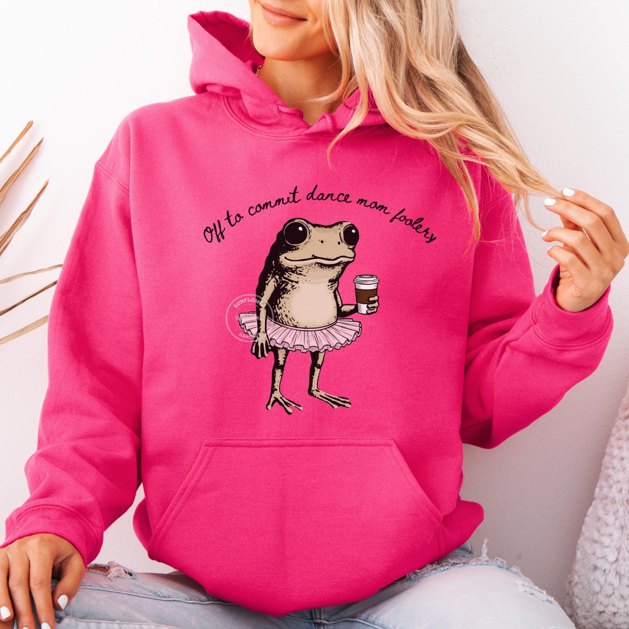 Mom Foolery Hoodie, Funny Dance Mom Frog Sweatshirt, Senior Competition Crew Neck, Ballet Fan Gift pink s sweatshirt