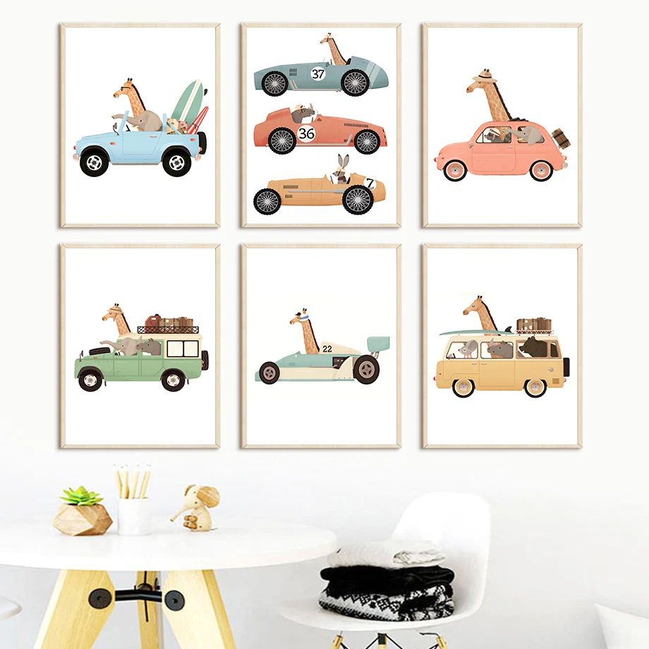 Funny Safari Animals Canvas Wall Art Elephant & Giraffe Nursery Poster For Kids Bedroom Decor g 15.75 X 23.62 In No Frame