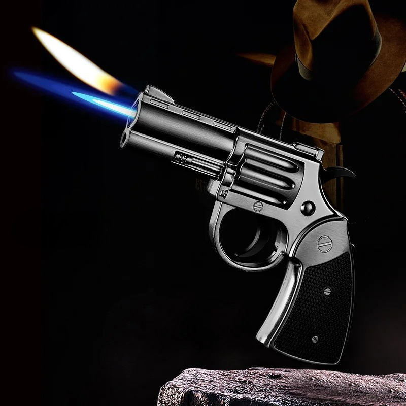 Windproof Torch Lighter Gun Style Metal Butane Cigar Lighter With Refillable Flame bronze