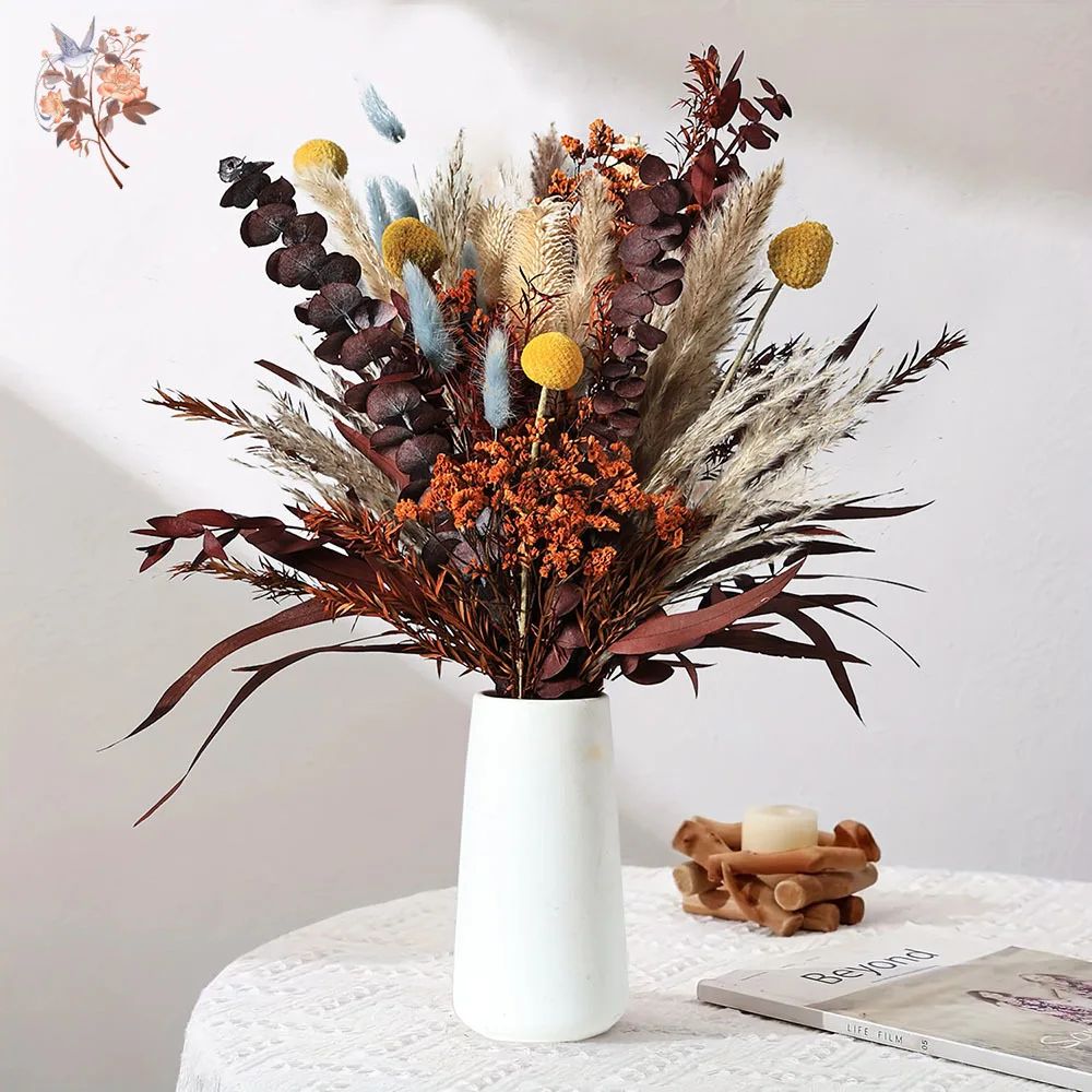 Terracotta Pampas Grass Bouquet With Preserved Eucalyptus For Boho Wedding Decor a