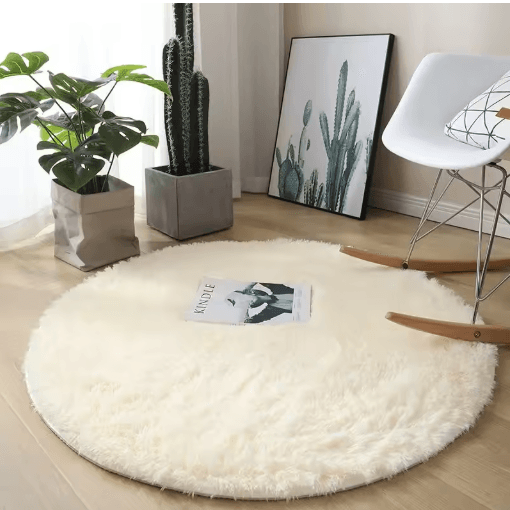 Fluffy White Round Rug Soft Plush Carpet For Kids Bedroom & Cozy Living Spaces silver Gray 100cm Diameter