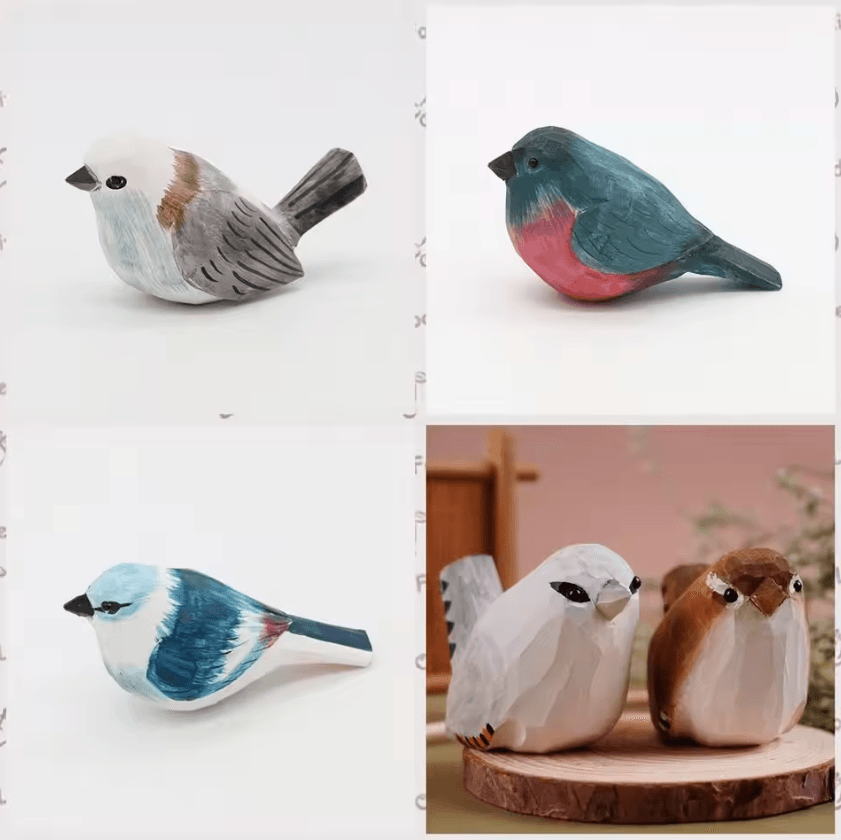 Hand Carved Wooden Bird Figurine Mini Handmade Wood Bird Decor Cute Ornament 5