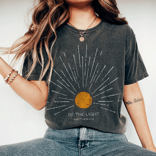 Be The Light Shirt Matthew 5 14 Sunburst Comfort Colors Christian Boho Faith Tee brown 2xl t Shirt