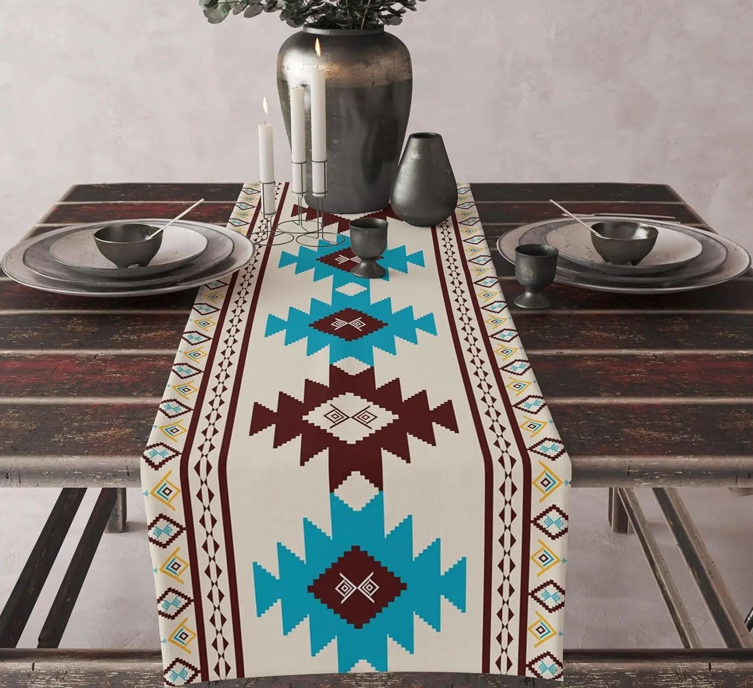 Boho Aztec Table Runner For Dining Tables Geometric Linen Table Decor 180x33cm 70.8x13inch 5