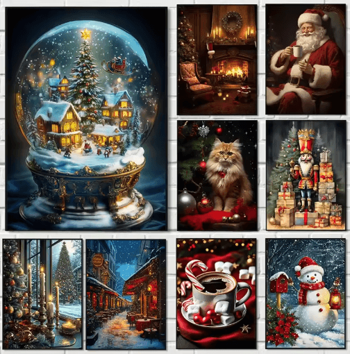 Classic Christmas Wall Art Canvas Santa Claus & Tree Holiday Poster Decor 3 20x30cm