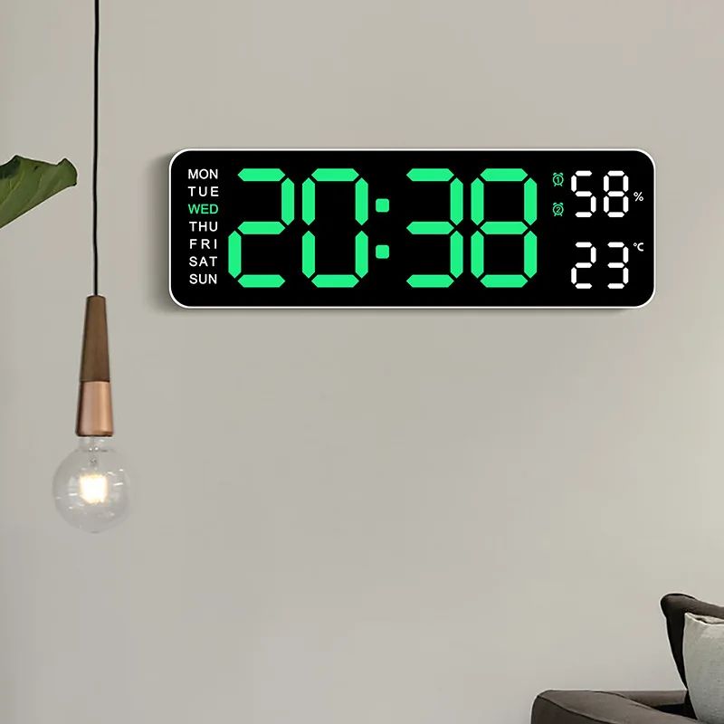 Smart LED Silent Wall Clock With Thermometer And Calendar gray