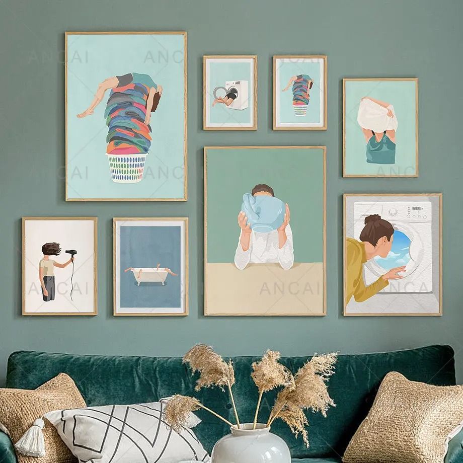 Laundry Girl Canvas Wall Art Nordic Poster Print For Bathroom And Laundry Room Decor i 21x30 Cm no Frame