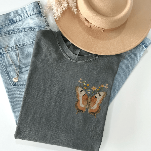 Vintage Butterfly T Shirt Botanical Tee Aesthetic Butterfly Shirt For Nature Lovers brown l t Shirt